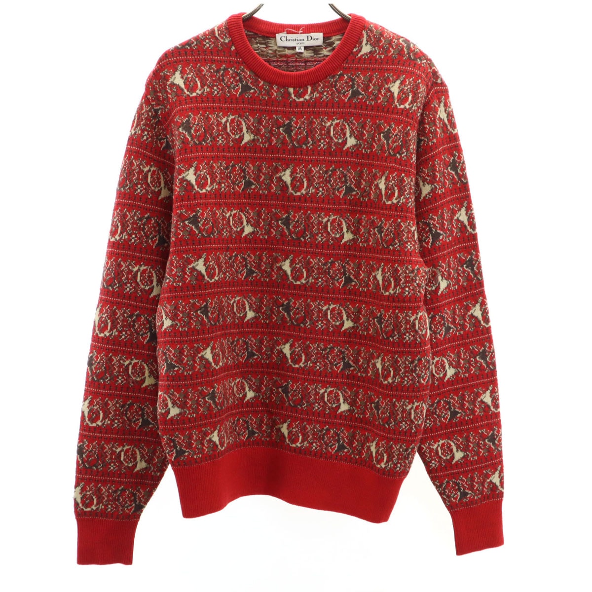 Christian Dior SPORTS クリスチャンディオール スポーツ 90s ウール オールド 総柄 長袖 セーター M レッド ニット