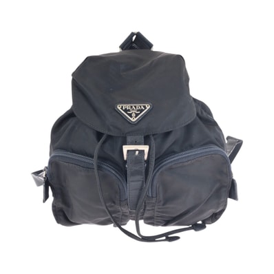 PRADA プラダ テスート 三角ロゴプレート ブラック 黒 シルバー金具 ナイロン リュックサック バックパック 601159 【中古】