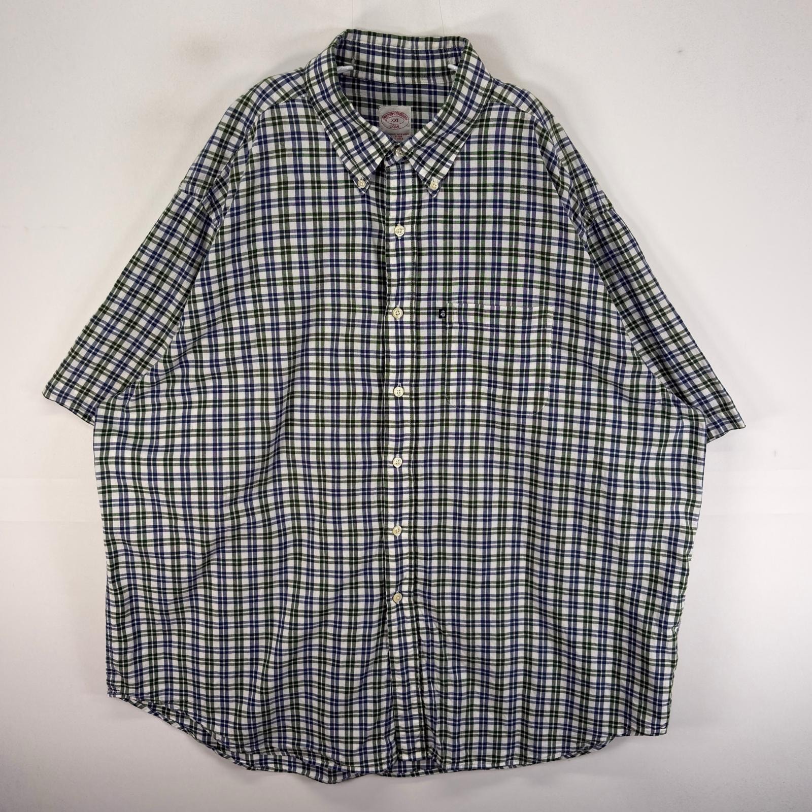 古着 ブルックスブラザーズ Brooks Brothers 半袖シャツ 胸ポケ ワンポ 346 2XL  ネイビー系 チェック メンズ
