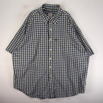 古着 ブルックスブラザーズ Brooks Brothers 半袖シャツ 胸ポケ ワンポ 346 2XL ネイビー系 チェック メンズ