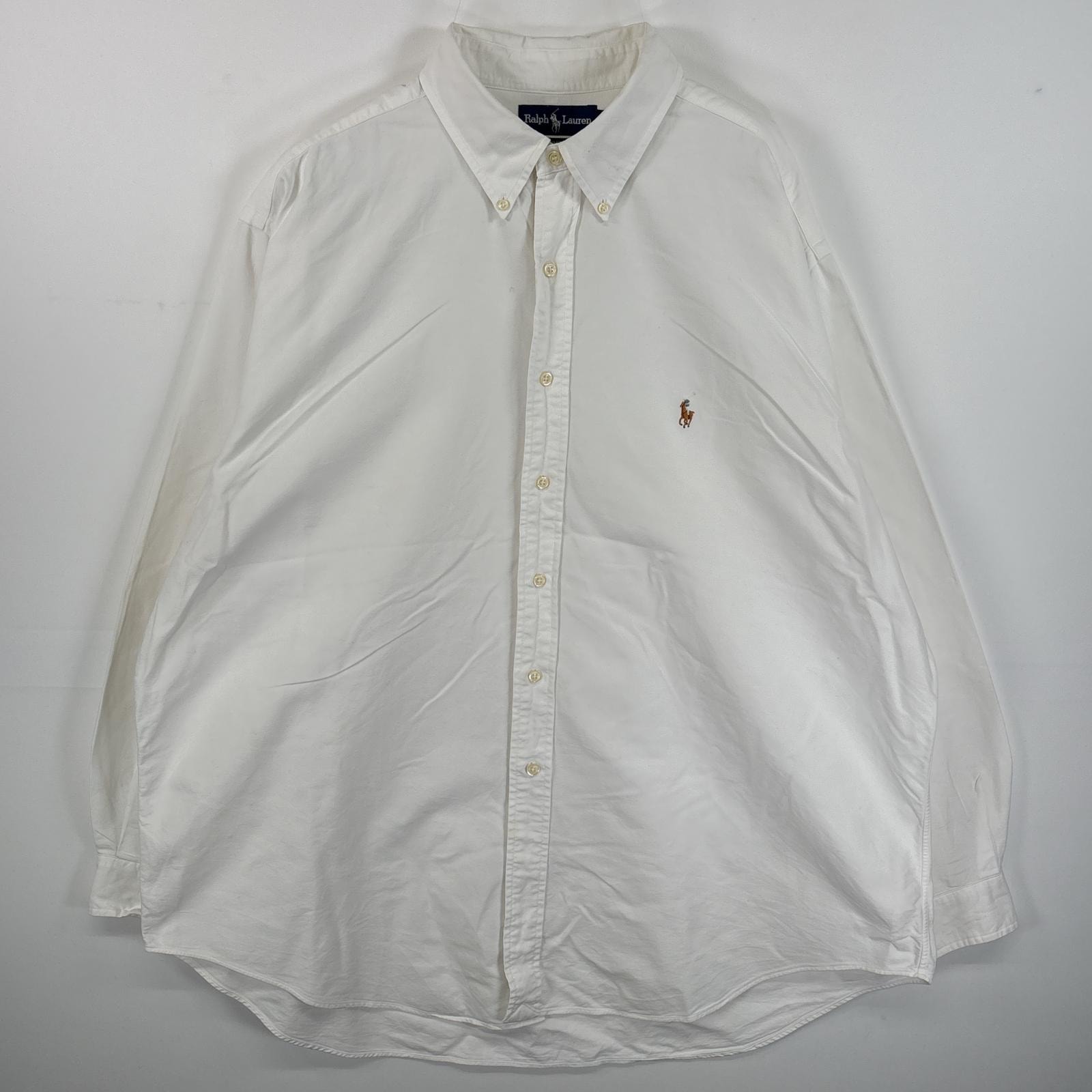 古着 ラルフローレン RALPH LAUREN 長袖シャツ ボタンダウンシャツ ワンポイント ロゴ 刺繍 大きいサイズ 18 2XL  ホワイト 無地 メンズ
