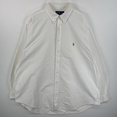 古着 ラルフローレン RALPH LAUREN 長袖シャツ ボタンダウンシャツ ワンポイント ロゴ 刺繍 大きいサイズ 18 2XL ホワイト 無地 メンズ