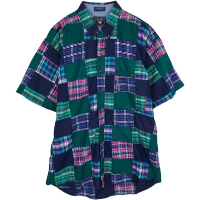 古着 80年代 ラルフローレン Ralph Lauren CHAPS チャップス パッチワーク 半袖 ボタンダウン チェックシャツ メンズL相当 ヴィンテージ/eaa633161