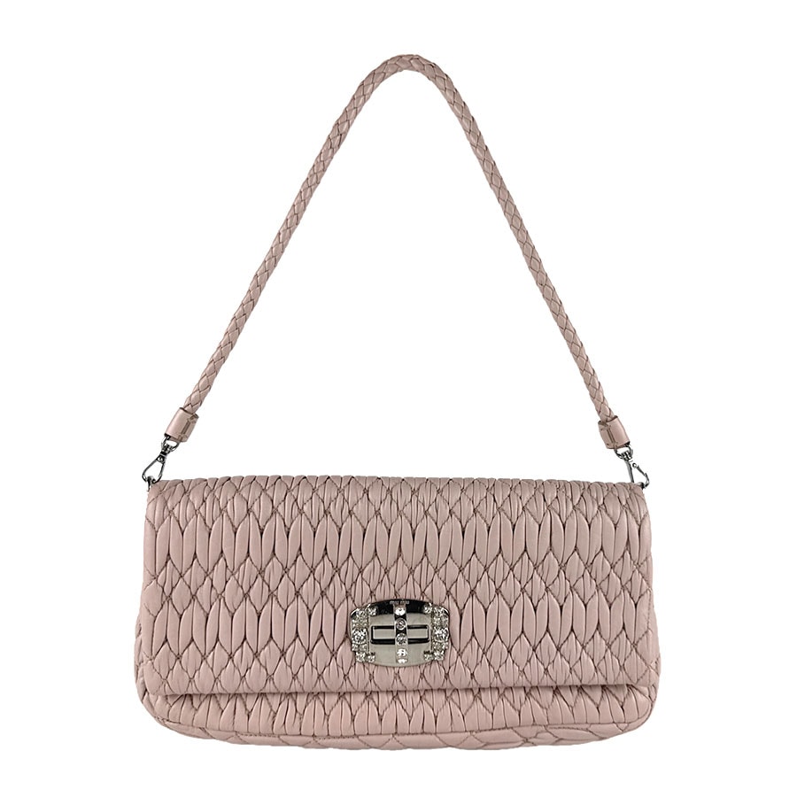 ミュウミュウ MIUMIU ハンドバッグ マテラッセ ナッパクリスタル レザー ピンク レディース 5BD233【中古】 z8582