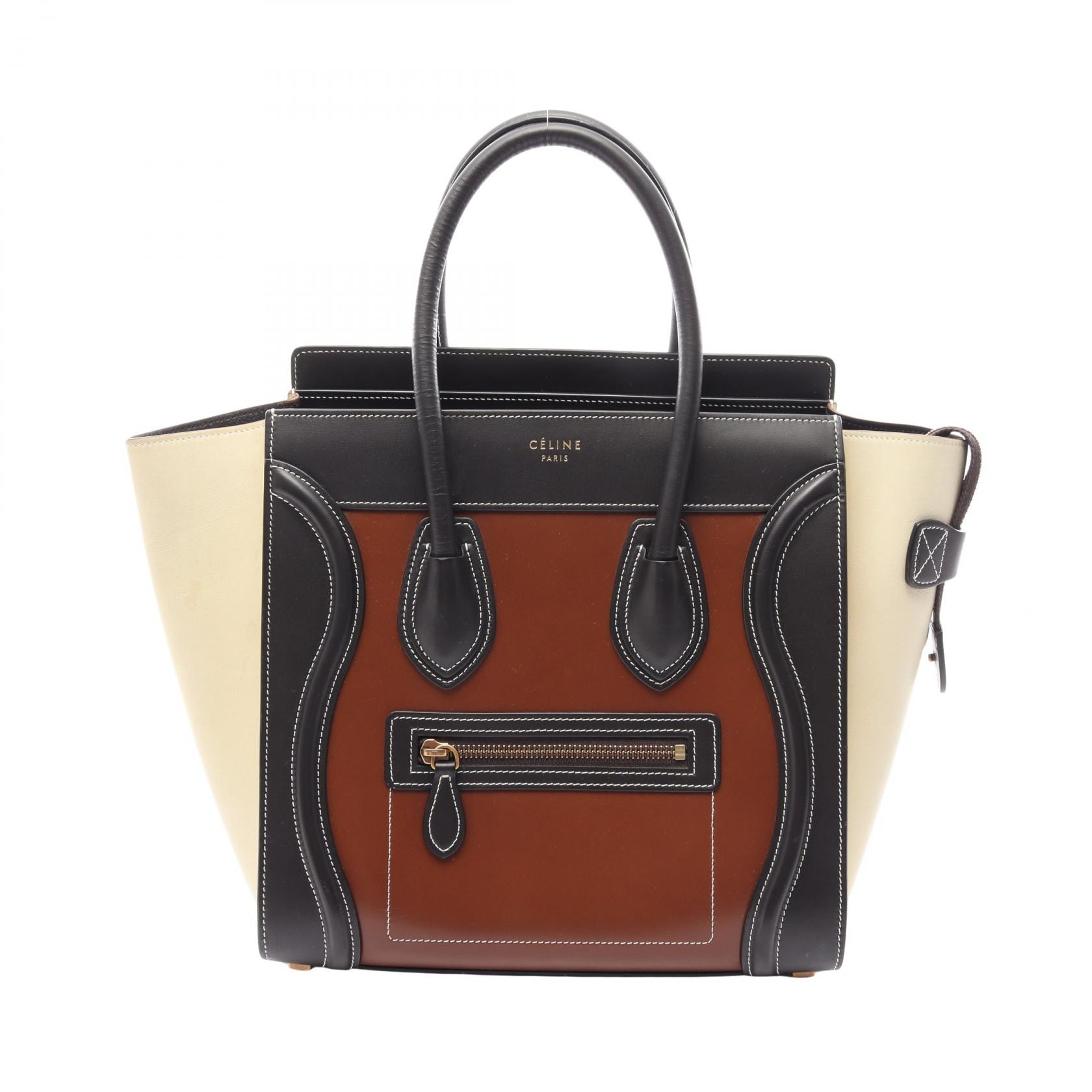 セリーヌ CELINE ラゲージ マイクロショッパー トートバッグ バッグ レザー レディース ブラウン系 / ブラック系 / ベージュ系 【中古】