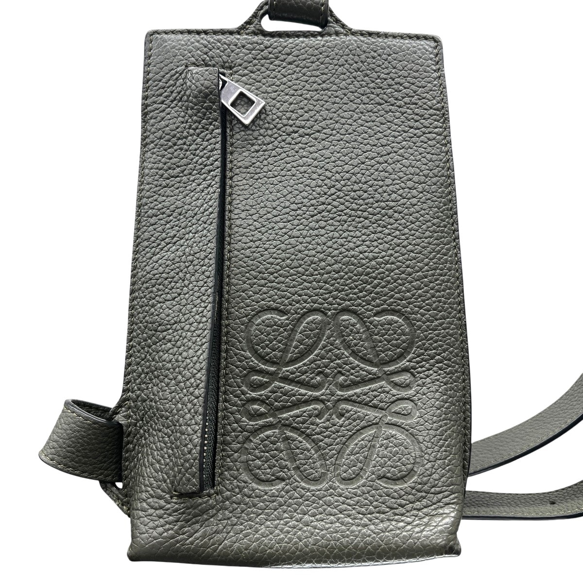 LOEWE 美品 VERTICAL T POCKET バーティカルT ポケット ボディバッグ ショルダーバッグ C500P02X02 レザー ダークグリーン シルバー金具 ワンショルダー ABランク 中古 鑑定済 ロエベバッグ