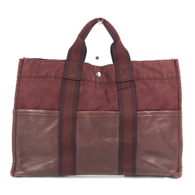 エルメス HERMES フールトゥMM フールトゥ MM ハーフレザー 革 カバン トートバッグ ハンドバッグ キャンバス/レザー ワインレッド系