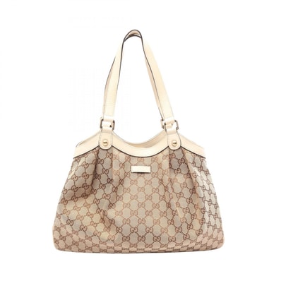 グッチ GUCCI GGキャンバス トートバッグ バッグ キャンバス レザー レディース ベージュ系 / ホワイト系 388919 【中古】