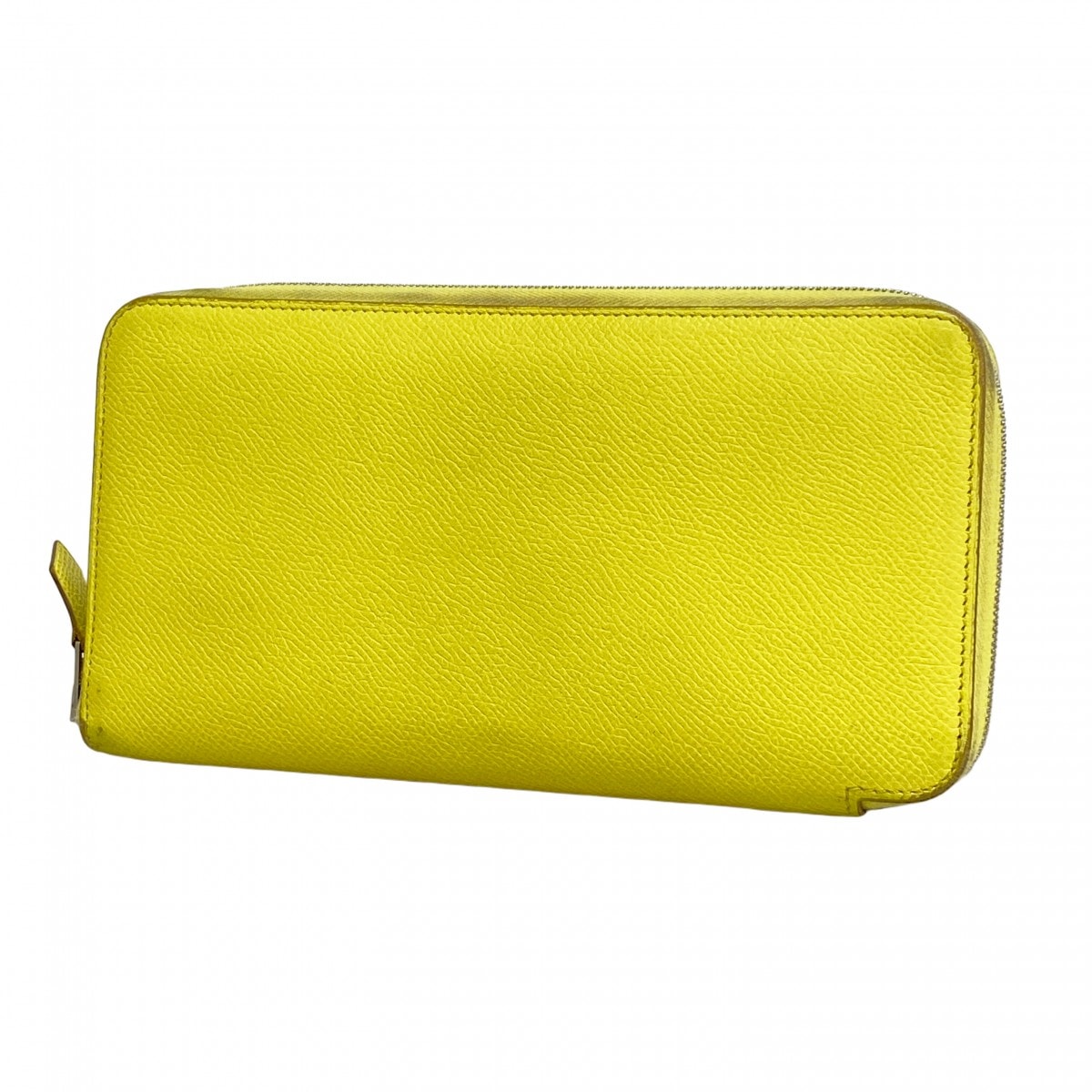 【6db2161】エルメス 長財布 アザップロングシルクイン ヴォーエプソン ライム シルバー金具 □Q刻印【中古】レディース