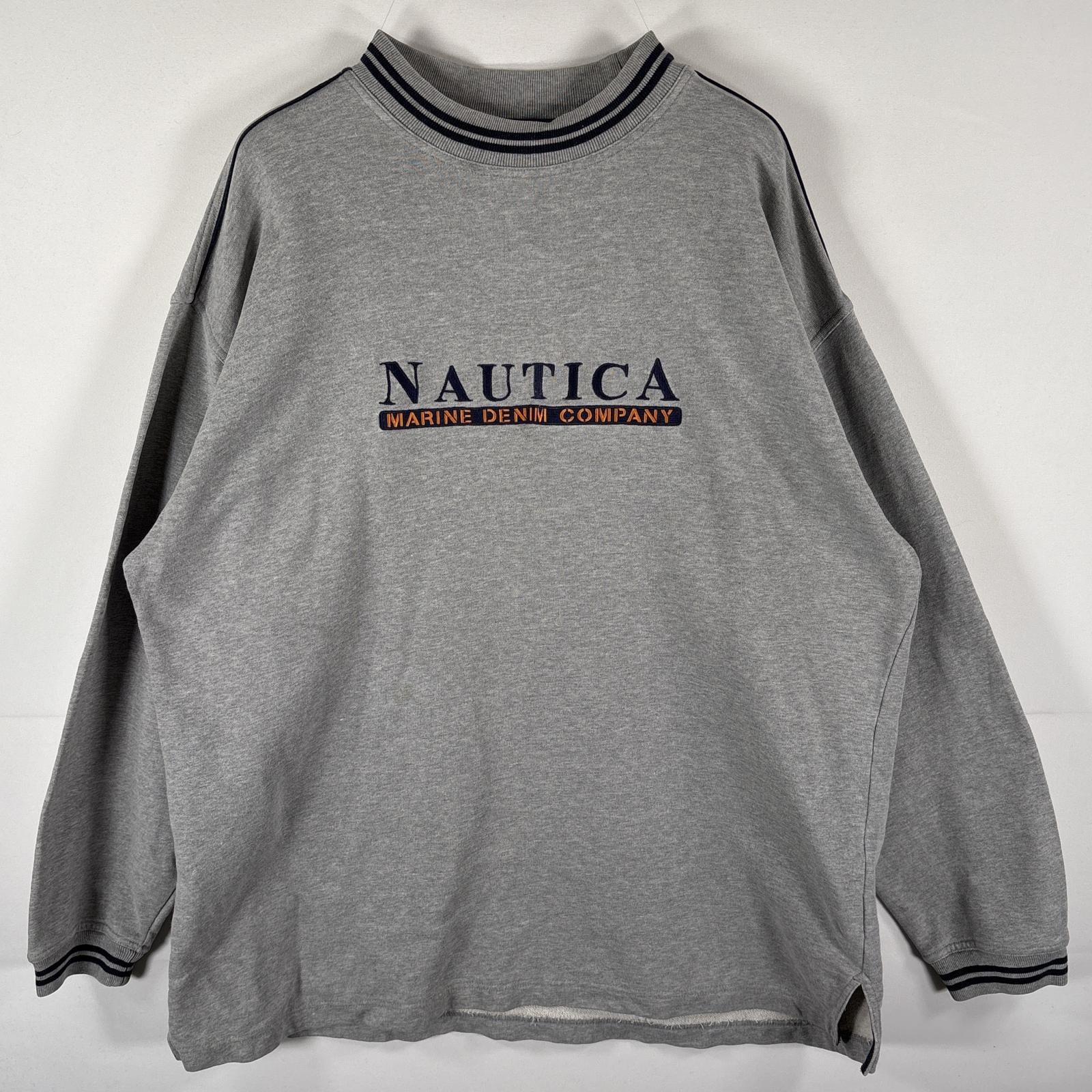 古着 ノーティカ NAUTICA スウェット トレーナー クルーネック ロゴ刺繍 ロンT プルオーバー  L  グレー メンズ
