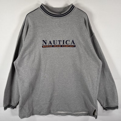 古着 ノーティカ NAUTICA スウェット トレーナー クルーネック ロゴ刺繍 ロンT プルオーバー L グレー メンズ