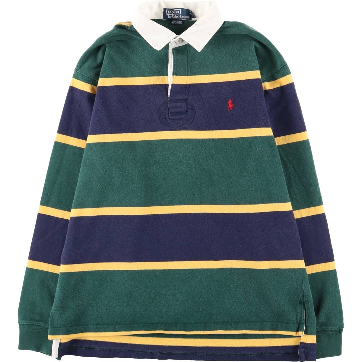 古着 ラルフローレン Ralph Lauren POLO by Ralph Lauren ボーダー柄 長袖 ラガーシャツ メンズM相当/eaa459514