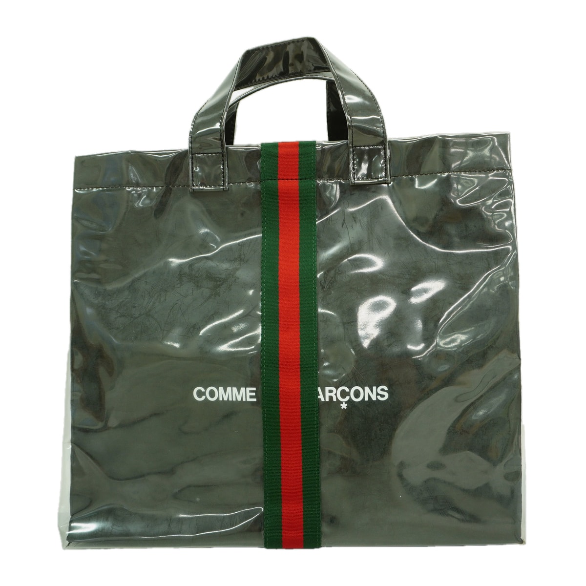 ★SALE【6hb0358-k】グッチ トートバッグ シェリーライン PVC ブラック【中古】メンズ