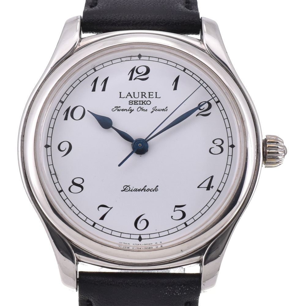 セイコー SEIKO 4S24-0040 ローレル SV925/レザー 琺瑯ダイヤル 手巻き メンズ 良品 N#145895