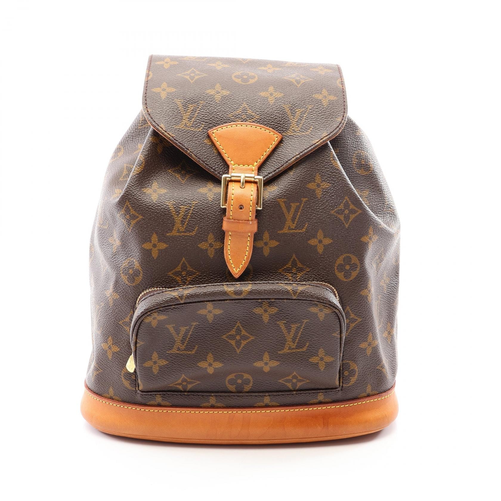 ルイ・ヴィトン LOUIS VUITTON モンスリMM リュックサック バックパック バッグ PVCコーティングキャンバス レザー モノグラム レディース ブラウン系 M51136 【中古】