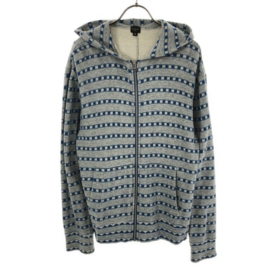 Paul Smith JEANS ポールスミスジーンズ ボーダー柄 長袖 スウェット ジップパーカー M グレー×ブルー