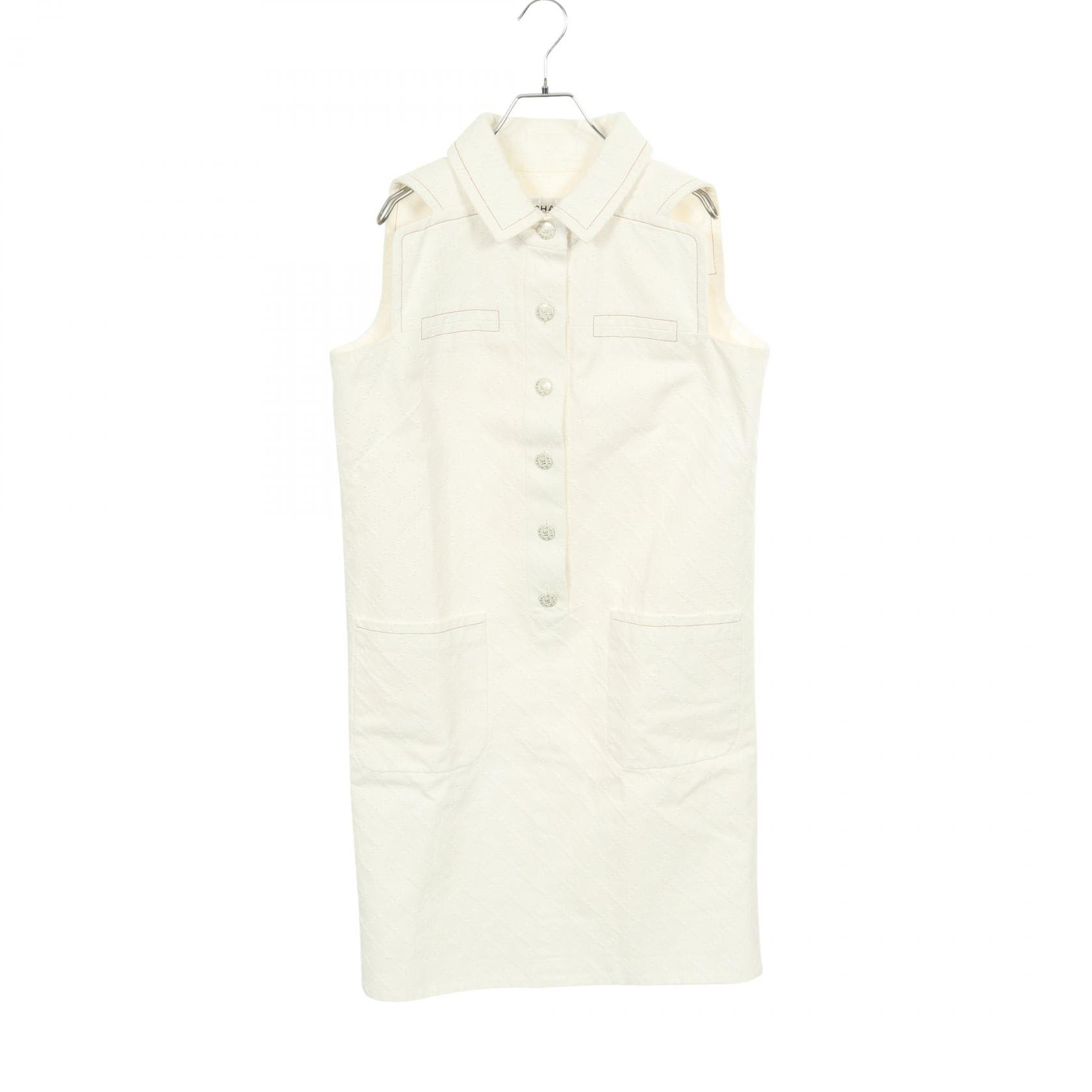 シャネル CHANEL ココマーク 32 RUE CAMBON ボタン デニム ワンピース 衣料品 トップス コットン レディース ホワイト系 P60799V45888 【中古】