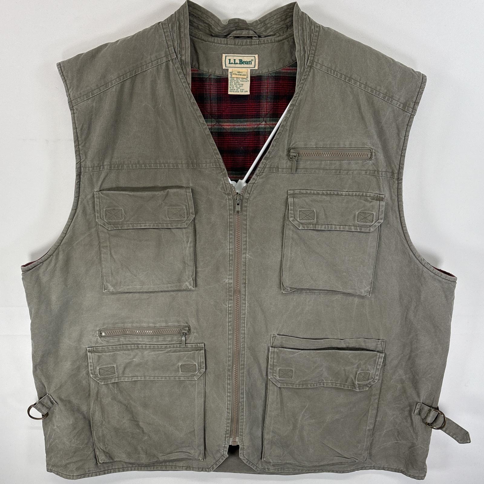 古着 90's/90年代 エルエルビーン L.L.Bean ベスト ハンティングベスト マルチポケ ジップアップ L  カーキ 無地 メンズ