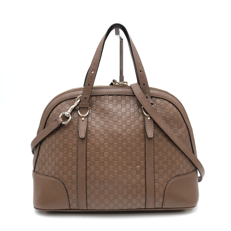 GUCCI(グッチ)マイクログッチシマ ニース ドーム型 2WAYバッグ ハンドバッグ ショルダーバッグ ブラウン レザー ゴールド金具 レディース 309617【中古】