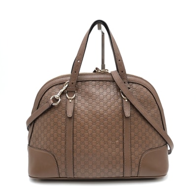 GUCCI(グッチ)マイクログッチシマ ニース ドーム型 2WAYバッグ ハンドバッグ ショルダーバッグ ブラウン レザー ゴールド金具 レディース 309617【中古】