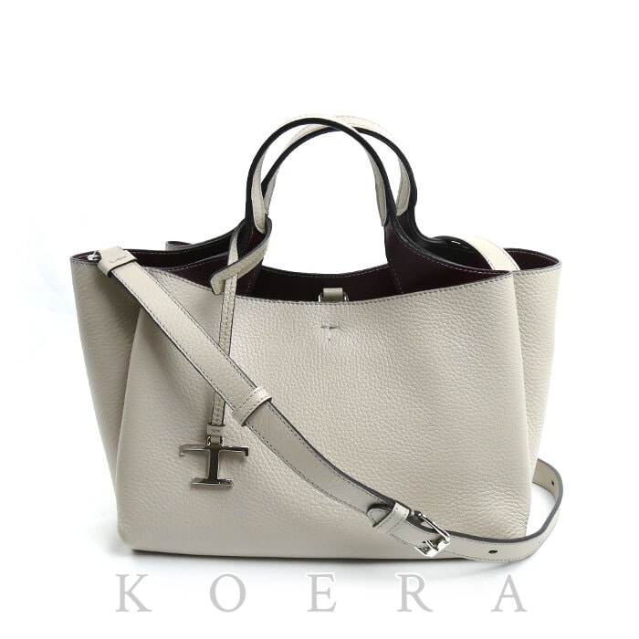 TOD’S トッズ T タイムレス レザー バッグ ミニ 2Wayショルダーバッグ グレージュ/バーガンディ XBWAPAFL100 QRI レディース【中古】