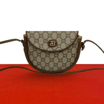 GUCCI グッチ グッチプラス ロゴ 柄 金具 レザー PVC ショルダーバッグ ブラウン
48108