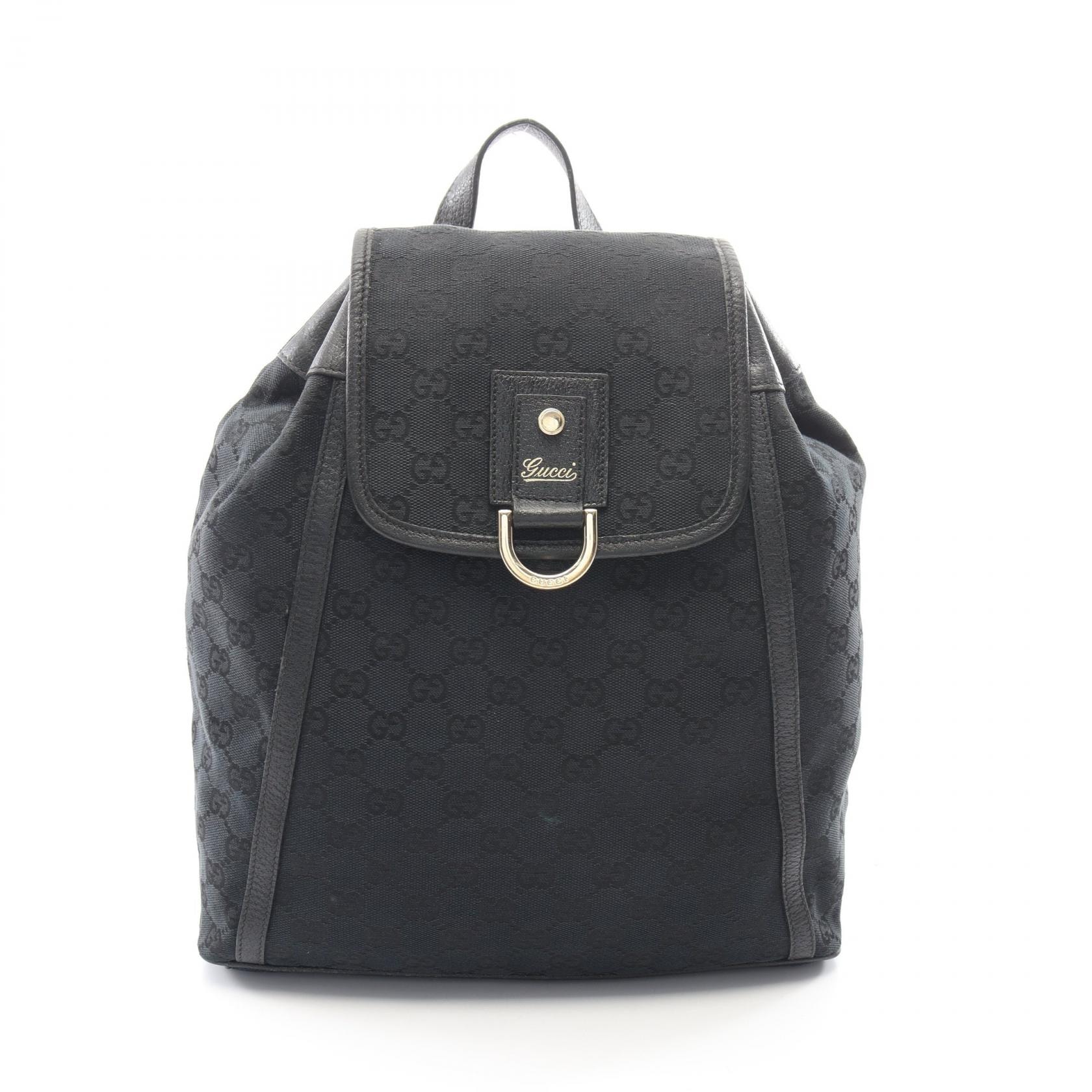 グッチ GUCCI GGキャンバス リュックサック バックパック バッグ キャンバス レザー レディース ブラック系 141642 【中古】