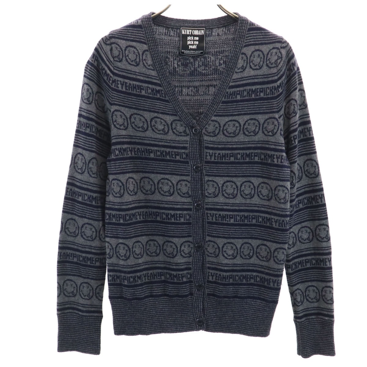 美品 HYSTERIC GLAMOUR ヒステリックグラマー カシミヤブレンド ニルヴァーナ カートコバーン 長袖 ニットカーディガン FREE グレー
