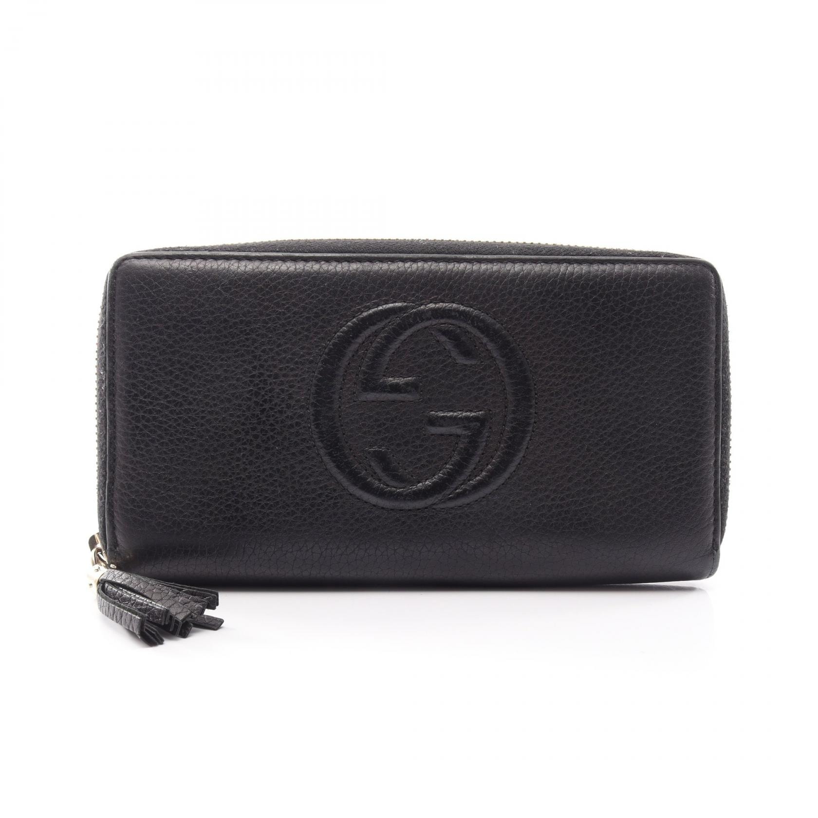 グッチ GUCCI ソーホー インターロッキングG ラウンド長財布 財布 レザー レディース ブラック系 308004 【中古】