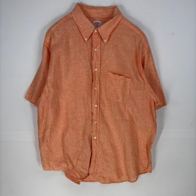 古着 ブルックスブラザーズ Brooks Brothers 半袖シャツ ボタンダウン 胸ポケット 346 XL オレンジ系 無地 メンズ
