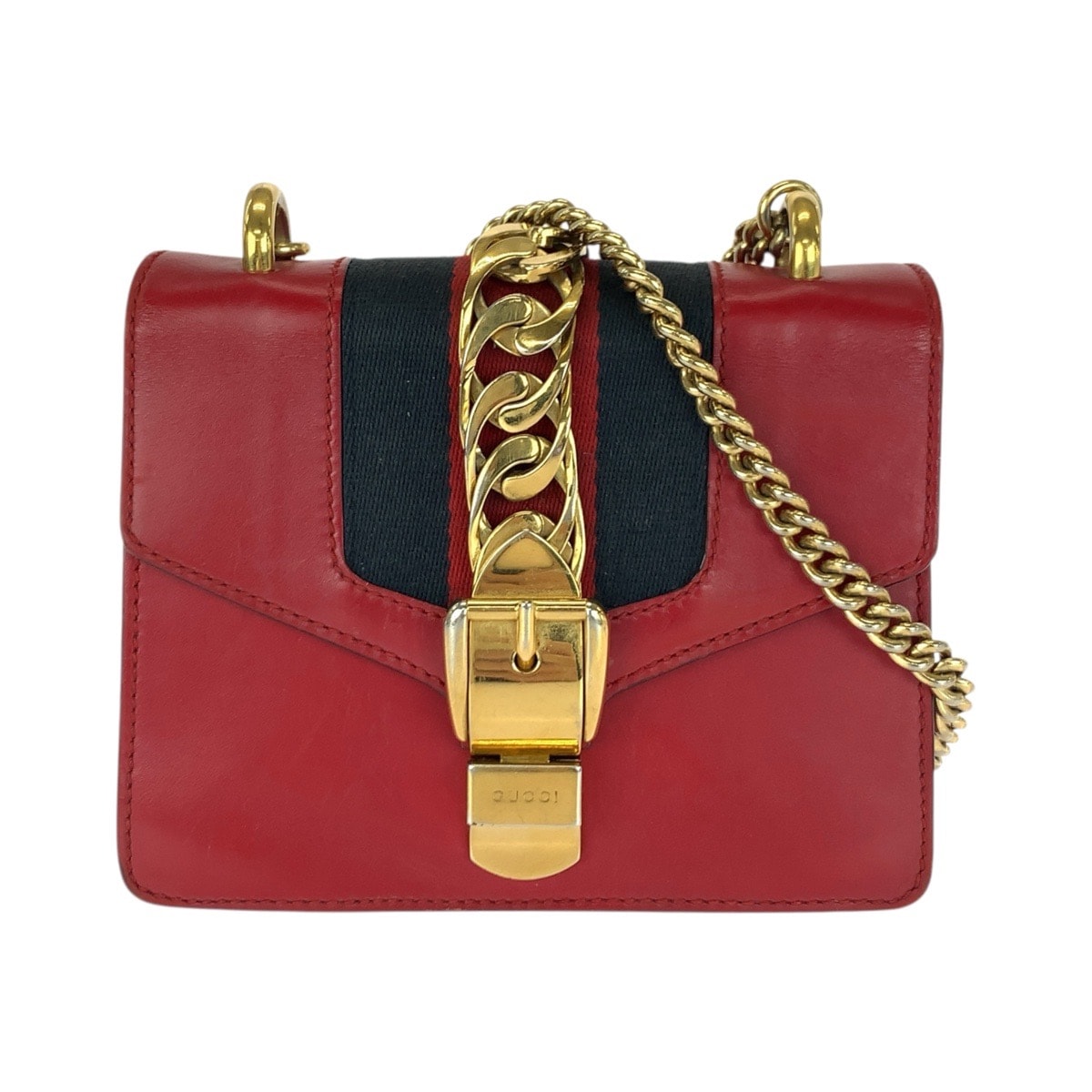 GUCCI グッチ シルヴィ レッド ゴールド金具 レザー ショルダーバッグ チェーンショルダーバッグ 505325 【中古】