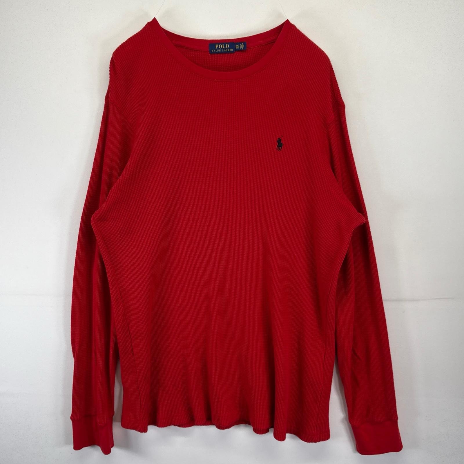 古着 ポロ・ラルフローレン POLO RALPH LAUREN 長袖Tシャツ 大きいサイズ サーマル ワッフル ワンポイント 2XL  レッド メンズ