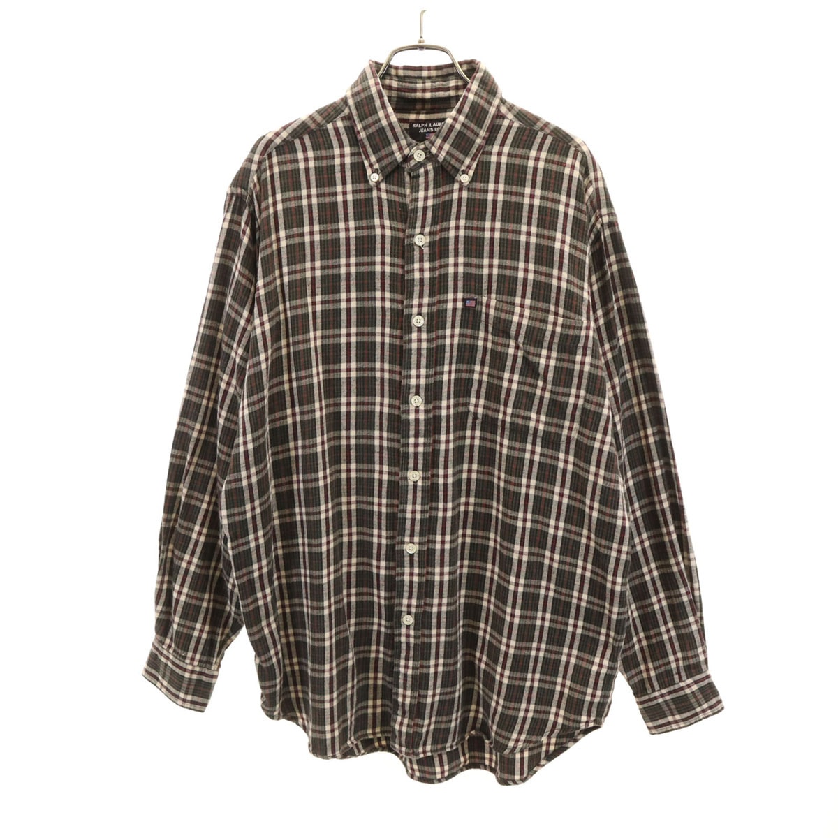 RALPH LAUREN JEANS ラルフローレンジーンズ チェック柄 長袖 ボタンダウンシャツ M グリーン系