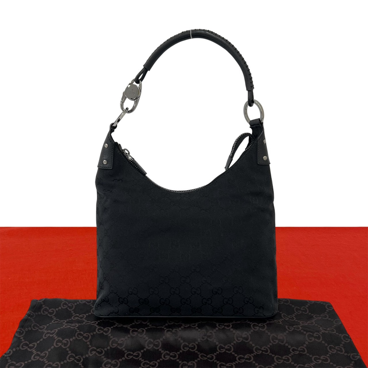 GUCCI グッチ GG 柄 ロゴ キャンバス レザー ショルダーバッグ ブラック
 89109