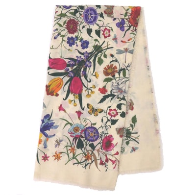 グッチ フローラ 花柄 ウール アイボリー ピンク スト