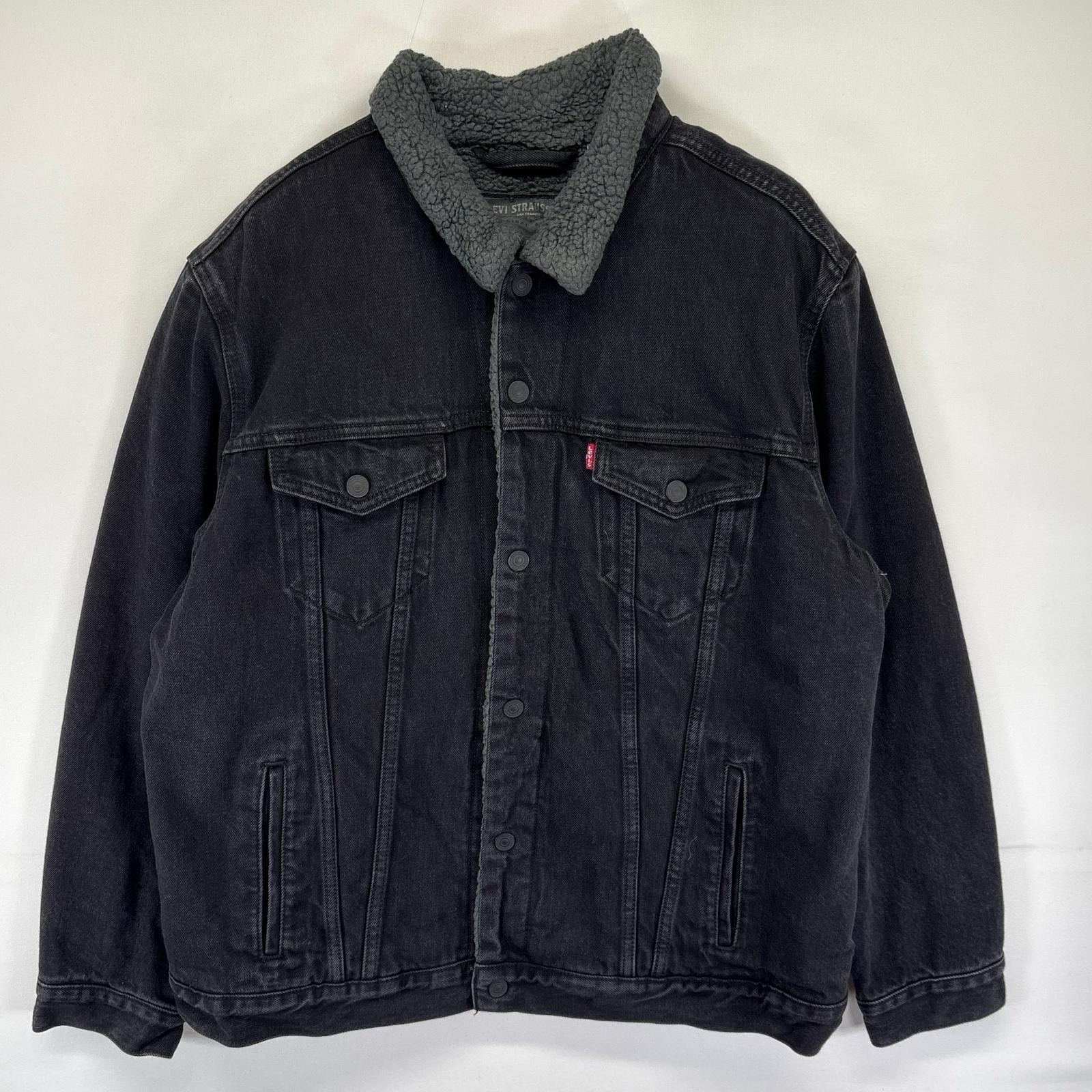 古着 リーバイス Levi's デニム ジャケット デニム 裏ボアライナー スナップボタン 大きいサイズ 胸ポケット 2XL  ブラック系 メンズ