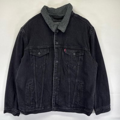 古着 リーバイス Levi's デニム ジャケット デニム 裏ボアライナー スナップボタン 大きいサイズ 胸ポケット 2XL ブラック系 メンズ