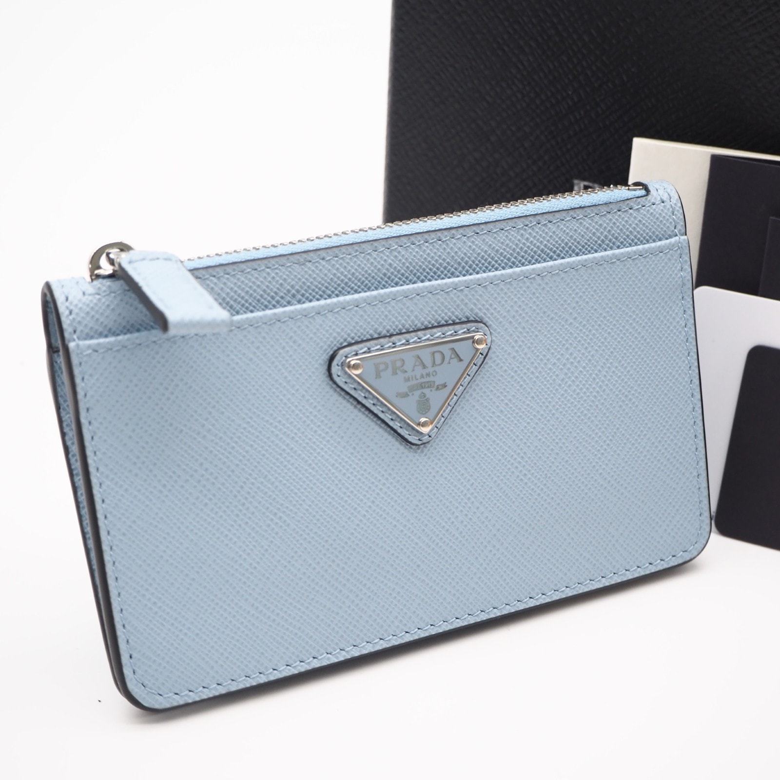 極美品 PRADA プラダ サフィアーノ トライアングル カードケース 2MC084 カードケース ブルー サフィアーノ メンズ