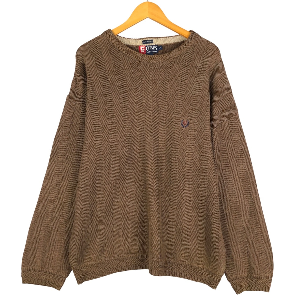 古着 ラルフローレン Ralph Lauren CHAPS チャップス ヘリンボーン HAND FRAMED ハンドフレーム コットンニットセーター メンズL相当/eaa434344