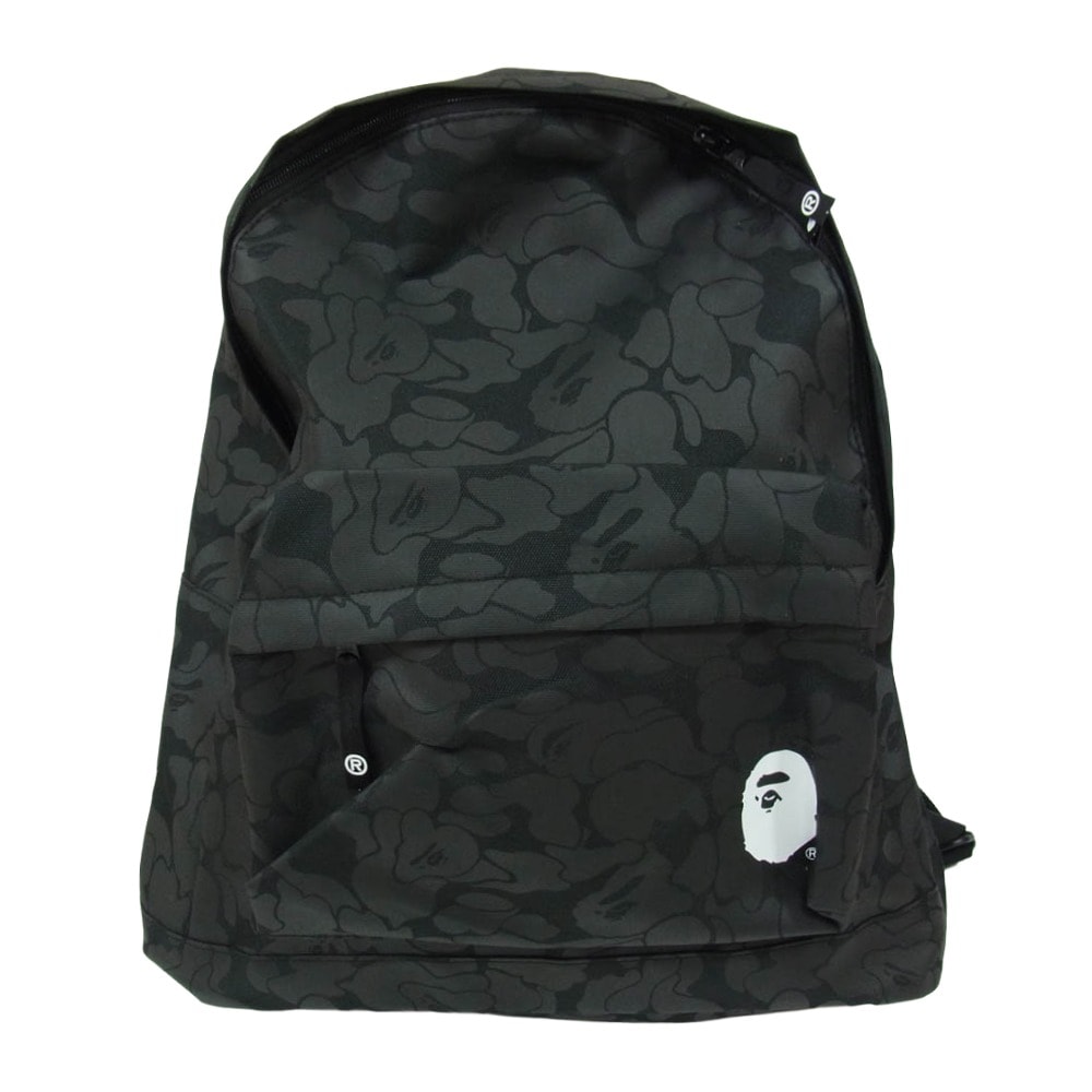A BATHING APE アベイシングエイプ バックパック 001GDM201002H 猿迷彩 サルカモ 総柄 フェイス ロゴ プリント バックパック リュック ブラック系【極上美品】【中古】