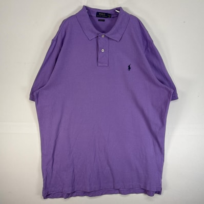 古着 ポロ・ラルフローレン POLO RALPH LAUREN 鹿の子 半袖 ポロシャツ ロゴ 刺繍 2ボタン 大きいサイズ XL パープル系 無地 メンズ