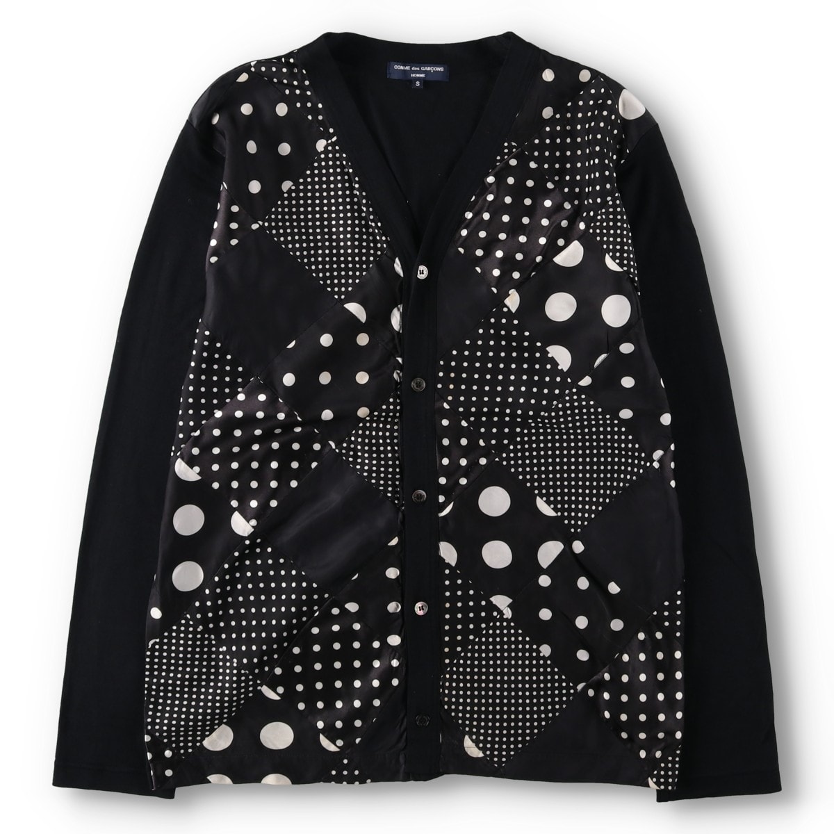 古着 コムデギャルソン COMME des GARCONS HOMME ドット柄 パッチワーク ウールニットカーディガン メンズS相当/yaa000115