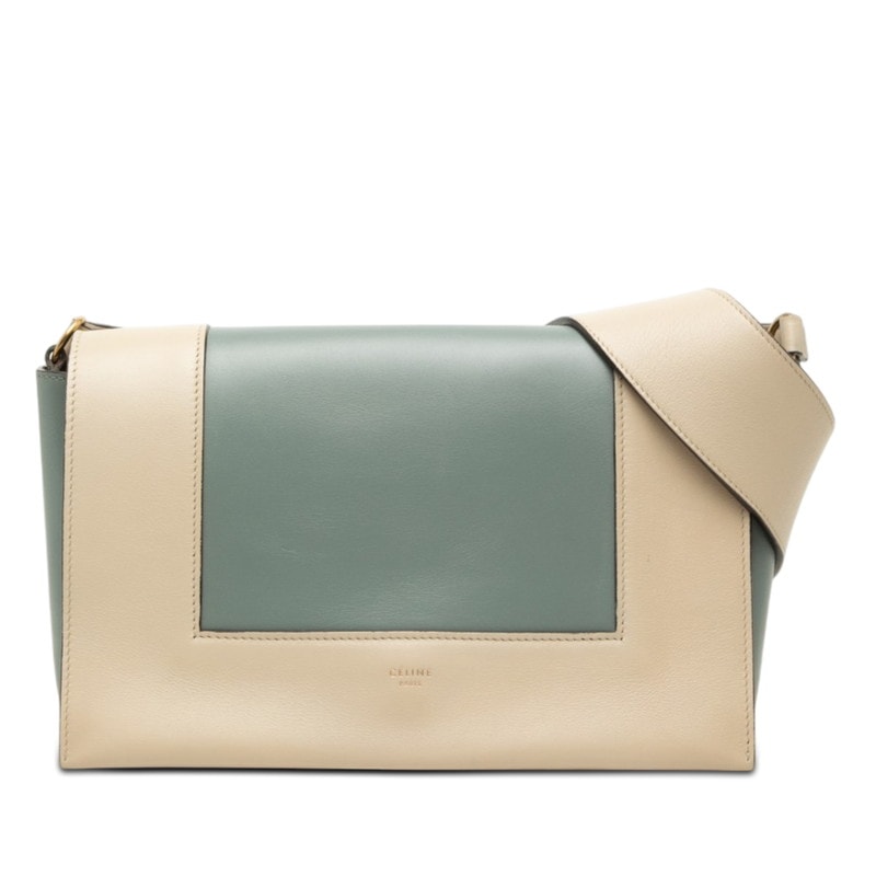 セリーヌ フレーム  クロスボディバッグ ショルダーバッグ 斜め掛け ストームブルー グレージュ レザー レディース CELINE 【中古】