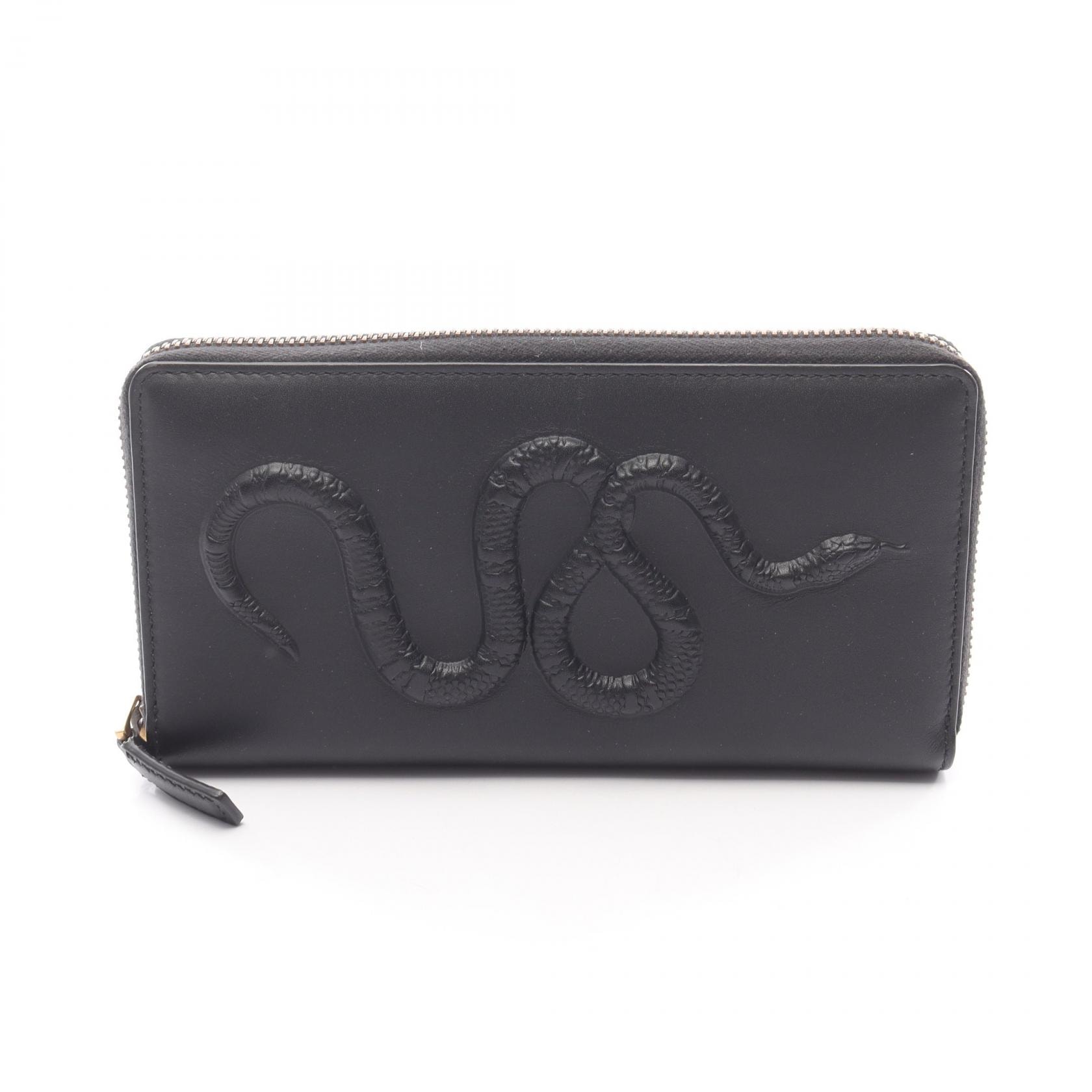グッチ GUCCI スネーク ラウンド長財布 財布 レザー メンズ ブラック系 451182 【中古】