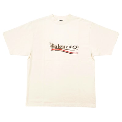 【極美品】BALENCIAGA バレンシアガ UNIFIT シャツ サイズ XS メンズ レディース ユニセックス 2023年モデル スプレー キャンペーンロゴ プリント プルオーバー ショートスリーブ 半袖 オーバーサイズ トップス クリーム ポルトガル製