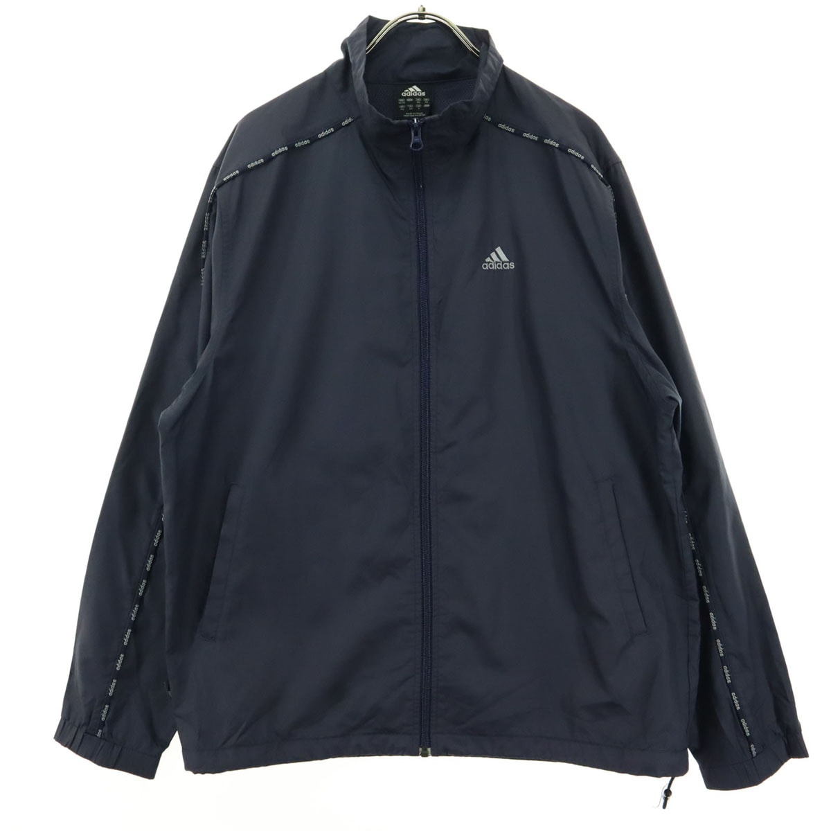 美品 adidas アディダス ワンポイントロゴ 長袖 ウインドブレーカー S ネイビー