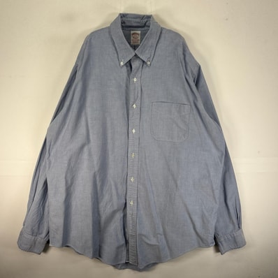 古着 ブルックスブラザーズ Brooks Brothers USA製 長袖シャツ ボタンダウン メーカーズ 胸ポケット XL ブルー系 無地 メンズ