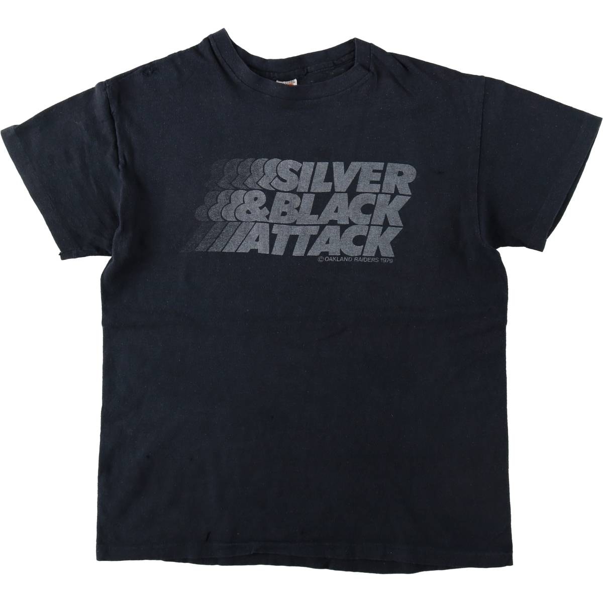 古着 70年代 ヘインズ Hanes 三角タグ OAKLAND RAIDERS オークランド レイダース スポーツプリントTシャツ USA製 レディースL相当 ヴィンテージ/eaa635596