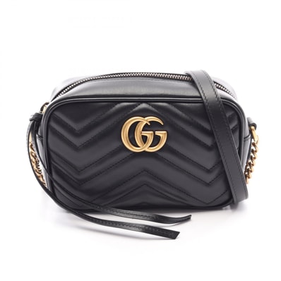 グッチ GUCCI GGマーモント キルティング ミニバッグ ショルダーバッグ バッグ レザー レディース ブラック系 448065 【中古】