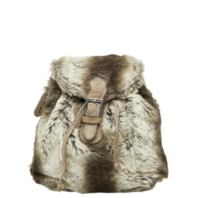 フェンディ ズッカ リュック バックパック グレー ファー スウェード レディース FENDI 【中古】